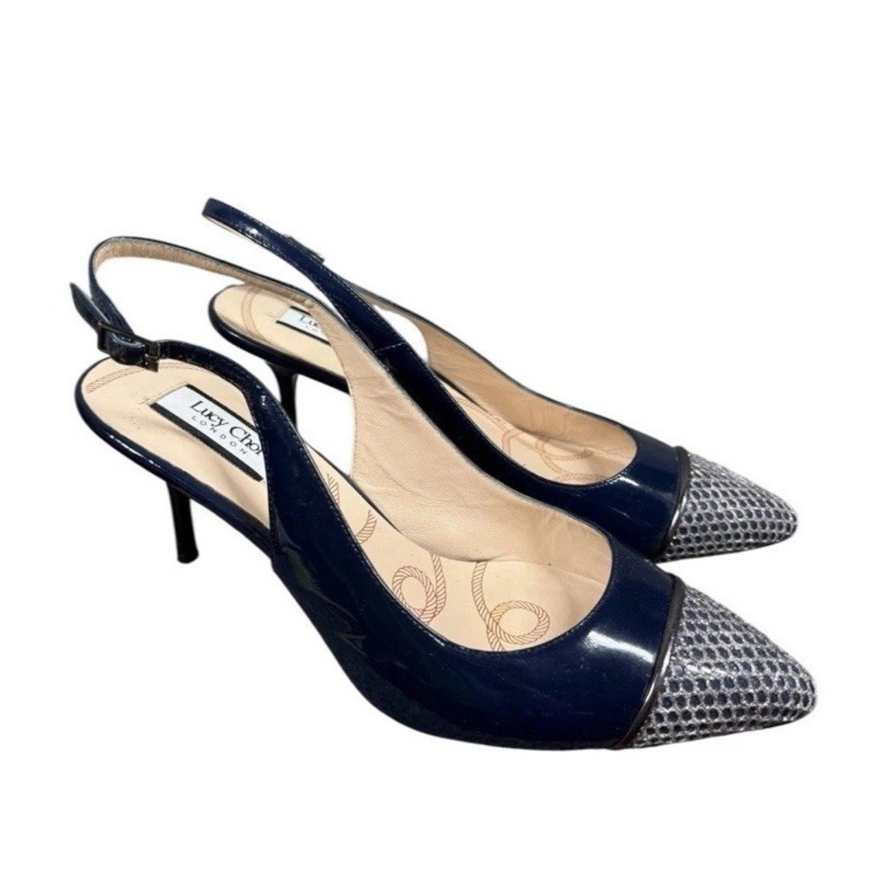 Lucy Choi Slingback Heels Women EU 40 Blue Adjustable Strap Stiletto Metallic